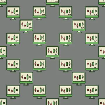 Candlestick Chart on PC Display vector Online Trading colored seamless patter 스톡 일러스트