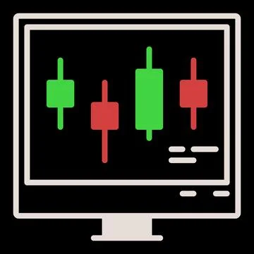 Candlestick Chart on PC Screen vector Crypto Investment colored icon or symbo Stock Illustration