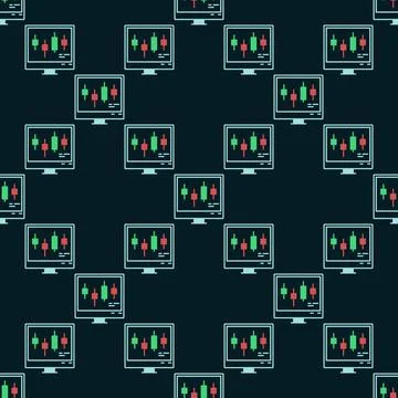 Candlestick Chart on PC Screen vector Crypto Investment colored seamless pa.. 库存插图