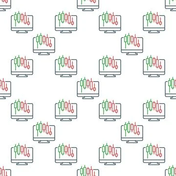 Candlestick Chart on PC Screen vector online trading seamless pattern in th.. Stock Illustration