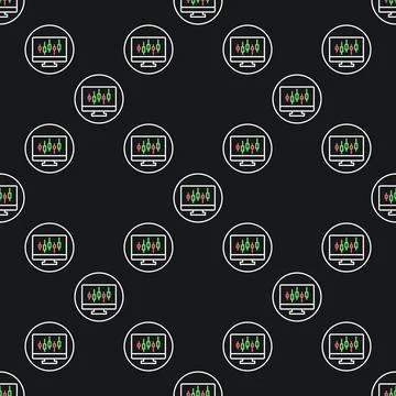 Candlestick Chart on PC Screen vector Trading circle shaped seamless patter.. 스톡 일러스트