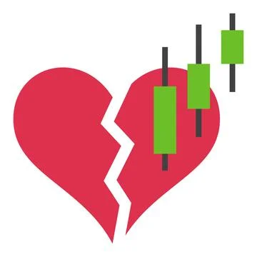 Candlestick Chart with Red Broken Heart vector Crypto Trading icon or symbol Stock Illustration