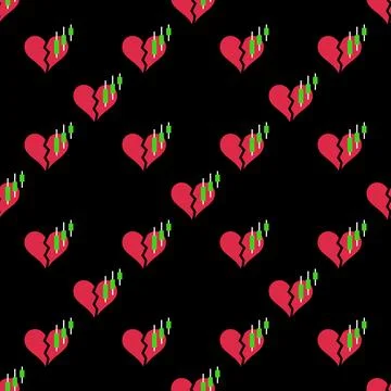 Candlestick Chart with Red Broken Heart vector Crypto Trading seamless patter Illustrazione stock