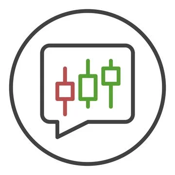 Candlestick Chart in Speech Bubble vector round icon or symbol in outline sty Stock Illustration