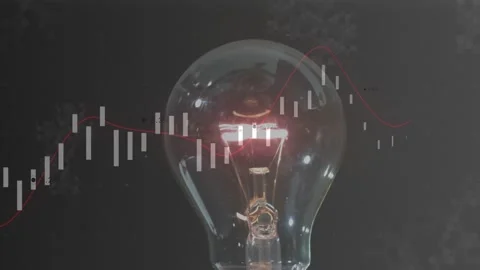 Candlestick chart sweeping across screen starting bulb filament glowing and Stock Footage 328396746