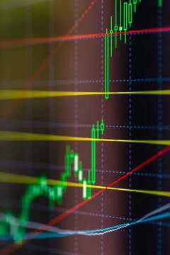 Candlestick chart on trading screen. Financial market data and technical an.. Stock-Fotos