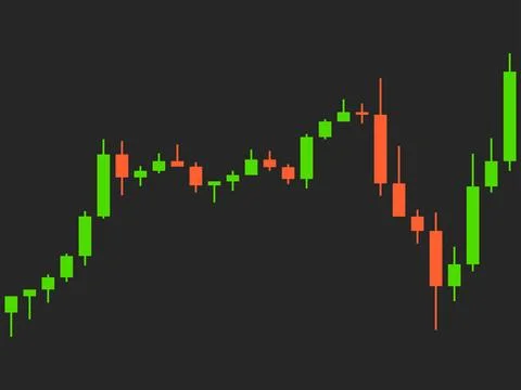 Candlestick chart of trading on the stock exchange. Trading cryptocurrency,.. Illustrazione stock