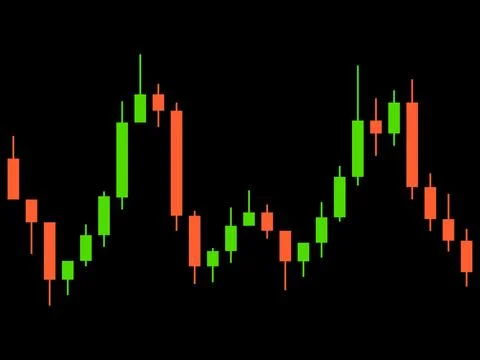 Candlestick chart of trading on the stock exchange. Trading cryptocurrency,.. Stock Illustration