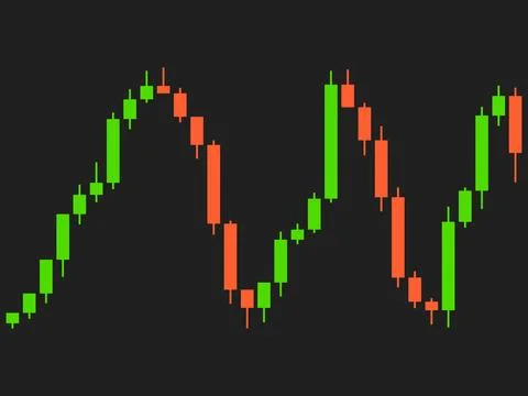 Candlestick chart of trading on the stock exchange. Trading cryptocurrency,.. Illustrazione stock
