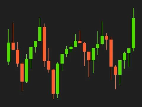 Candlestick chart of trading on the stock exchange. Trading cryptocurrency,.. Illustrazione stock