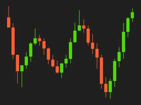 Candlestick chart of trading on the stock exchange. Trading cryptocurrency,.. Illustrazione stock