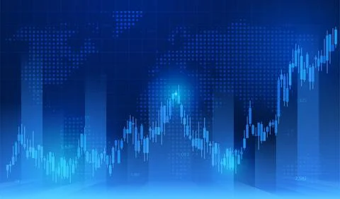 Candlestick chart trend on blue gradient background with world map, stock market 스톡 일러스트