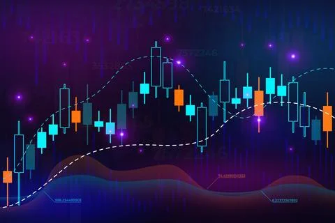 Candlestick chart trend design, data analytics, stock market trading graph Stock Illustration