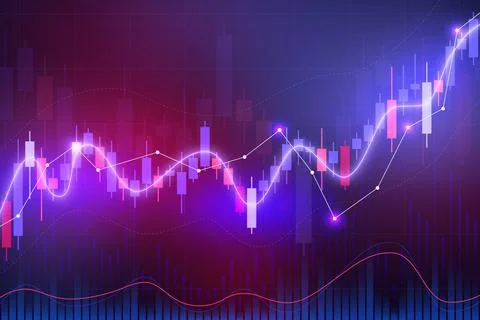 Candlestick chart trend on gradient background, data analytics, stock market Stock Illustration