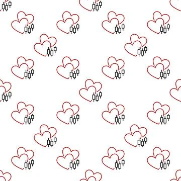 Candlestick Chart with Two Hearts vector Trading outline seamless pattern Stock Illustration
