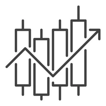 Candlestick Chart with Uprising Arrow vector Market Data outline icon or de.. Stock Illustration