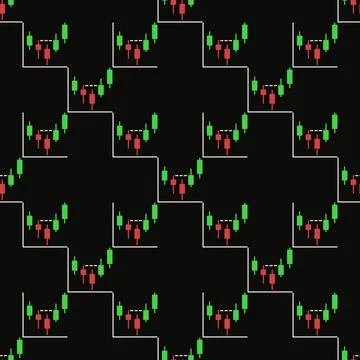 Candlestick Chart vector Crypto Trading colored seamless pattern Stock Illustration
