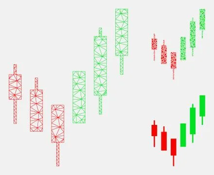 Candlestick Chart Vector Mesh Carcass Model and Triangle Mosaic Icon イラスト素材