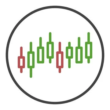 Candlestick Chart vector Online Trading circle shaped icon or sign in thin .. Stock Illustration