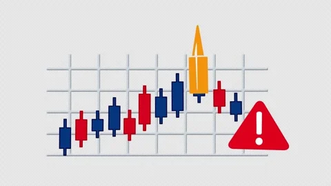 Candlestick Chart with Warning Triangle, Stock Market Risk and Volatility (4K) 스톡 동영상 329622313