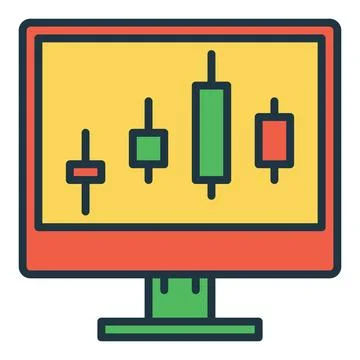 Candlestick charts on Computer Screen vector colored icon or logo element Stock Illustration