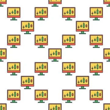 Candlestick charts on Computer Screen vector colored seamless pattern Stock Illustration