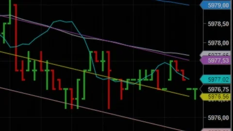 Candlestick charts on dark blue background for stock trading or business ideas Stock Footage 79336438