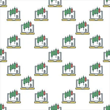Candlestick charts on Laptop Screen vector colored seamless pattern Illustrazione stock