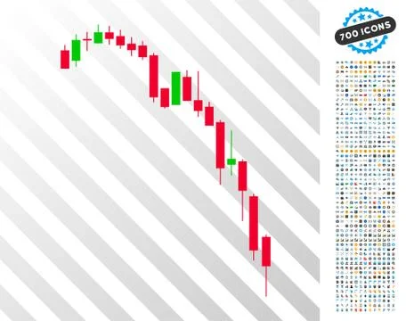 Candlestick Falling Acceleration Chart Flat Icon with Bonus Stock Illustration