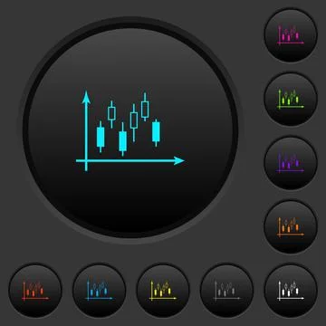 Candlestick graph with axes dark push buttons with color icons Stock Illustration
