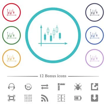 Candlestick graph with axes flat color icons in circle shape outlines イラスト素材