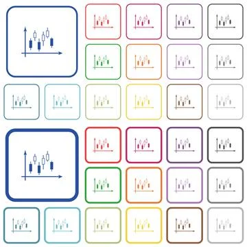 Candlestick graph with axes outlined flat color icons Stock Illustration
