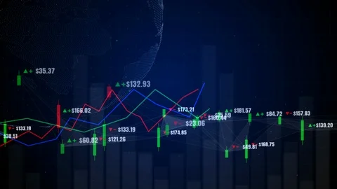 Candlestick graph chart with digital data, uptrend or down trend of price of Stock Footage 115830440