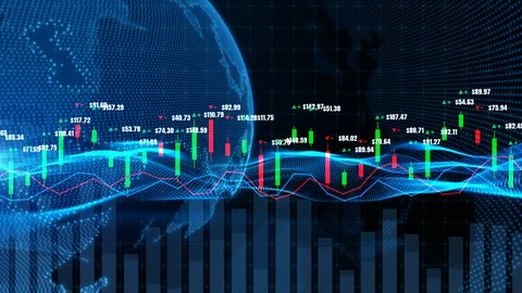 Candlestick graph chart with digital data, uptrend or down trend of price of Stock-Footage 120891776