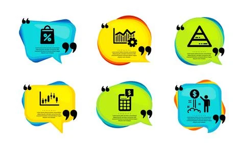 Candlestick graph, Pyramid chart and Calculator icons set. Vector Illustrazione stock