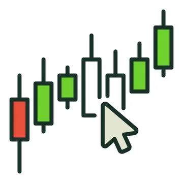 Candlestick Graphic with Mouse Cursor vector Candlestick Chart colored icon.. Stock Illustration