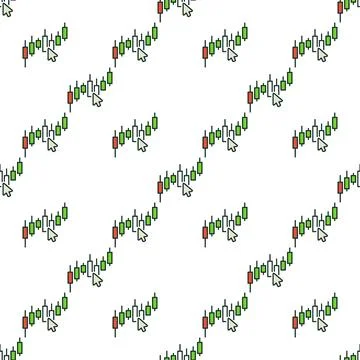 Candlestick Graphic with Mouse Cursor vector Candlestick Chart colored seam.. Illustrazione stock