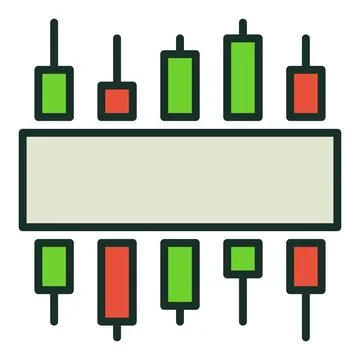 Candlestick Graphic with square inside vector Candlestick Chart colored ico.. Stock Illustration