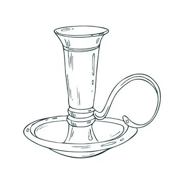 Candlestick with handle gold, copper, bronze without candle, antique, retro Illustration