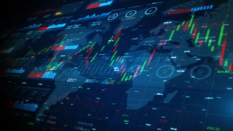 Candlestick information reports for finance strategy and investment, Data Stock Footage 277557426