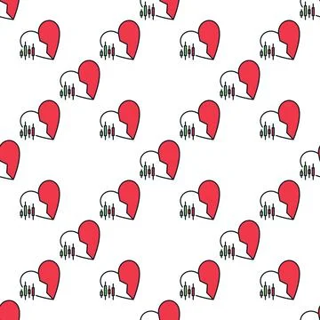 Candlestick Pattern and Broken Heart vector I Hate Trading colored seamless.. Illustrazione stock