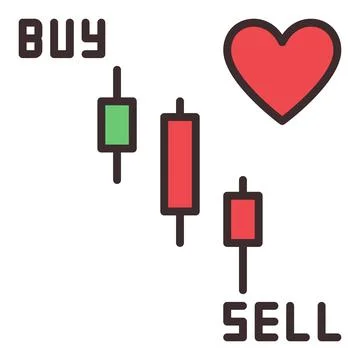 Candlestick Pattern Chart and Heart vector Buy and Sell Trading colored ico.. Stock Illustration