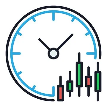 Candlestick pattern chart with Clock vector colored icon or symbol Stock Illustration