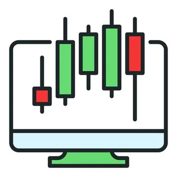 Candlestick Pattern on Computer Screen vector online trading colored icon o.. Stock Illustration