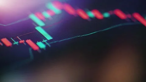 Candlestick pattern graph chart exchange close up display blurry backgrounds on Stock Footage 336586890