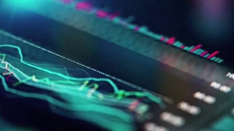 Candlestick pattern graph chart exchange close up display blurry backgrounds on Stock Footage 336594074