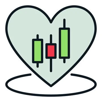 Candlestick Pattern inside Big Heart vector I Love Trading colored icon or .. Illustrazione stock