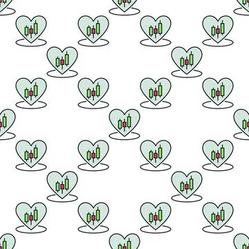 Candlestick Pattern inside Big Heart vector I Love Trading colored seamless.. Illustrazione stock