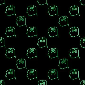 Candlestick Pattern inside human head vector linear seamless pattern Illustrazione stock