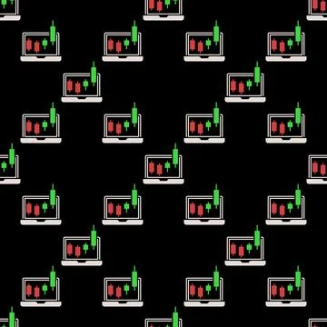 Candlestick Pattern on Laptop Screen vector Margin Trading colored seamless.. Illustrazione stock